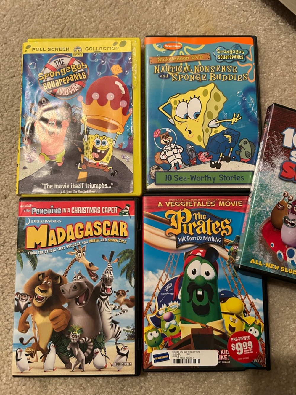 SpongeBob, Madagascar, Veggie Tales Movie DVD Lot 4 Movies &Bonus Singin’ Slugs